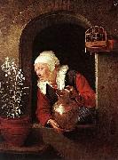 Gerard Dou Old Woman Watering Flowers oil painting artist